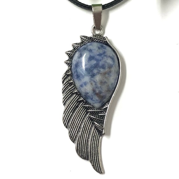 Sodalite Natural Stone Wing Shape Pendant Necklace Gemstone Pendant - Picture 2 of 4